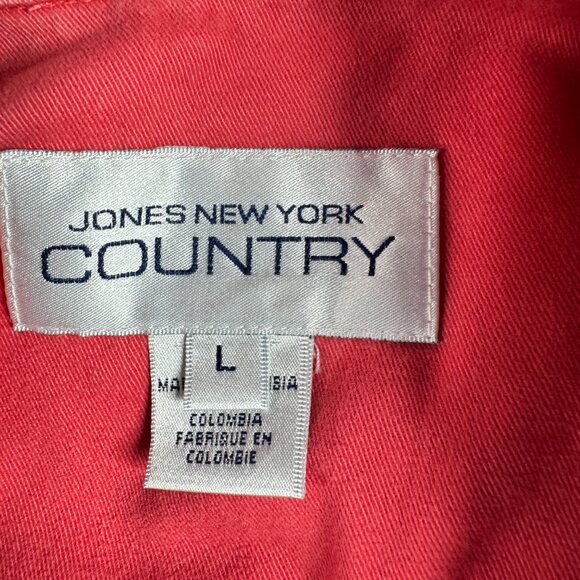 Jones New York Country Red Denim Jacket Women’s L Cotton Button Front - Picture 6 of 16